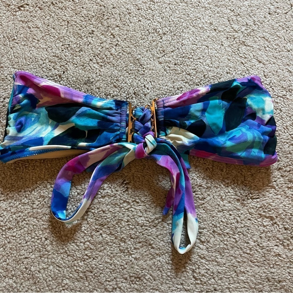 Multi colored size large bikini top blue and purple strapless